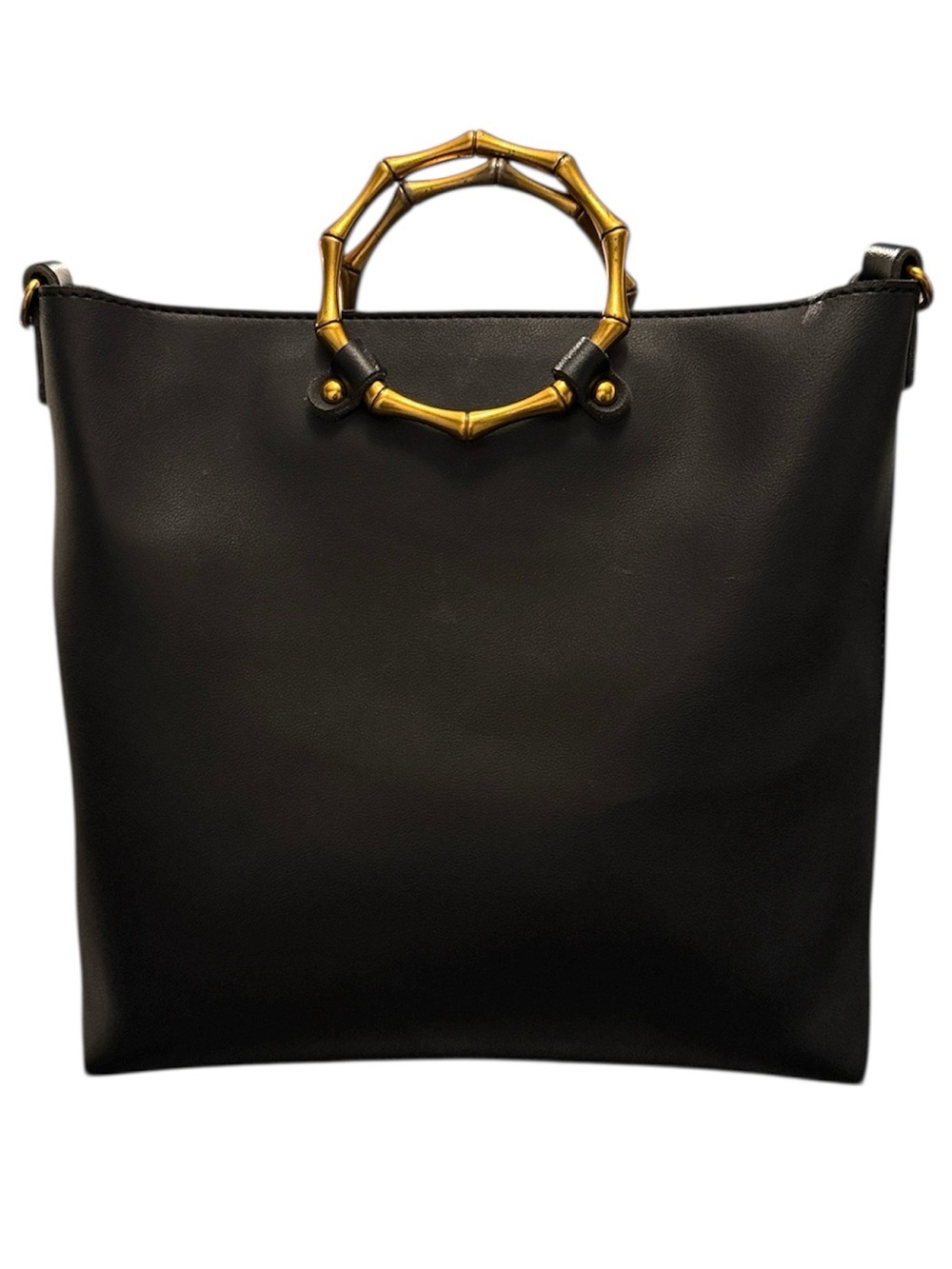 Unique Black Tote purse with Gold Bamboo shape Handle